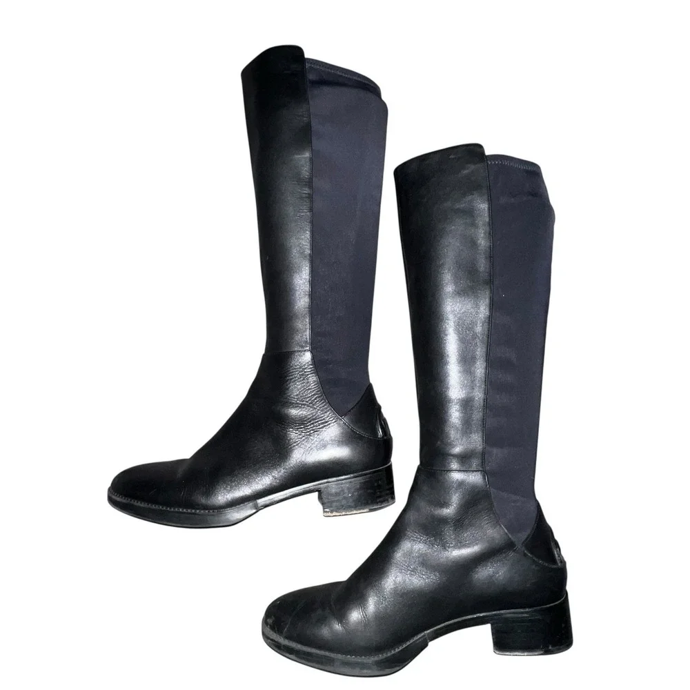 Tory Burch Womens‎ 9.5 Caitlin Riding Boots Knee High Leather Black Logo Pull On